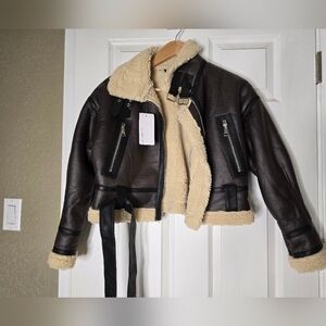 NWT! Ly Varey Lin Faux Lamb Bomber Jacket - Brown, Small